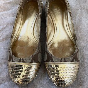 Coach Shoes Coach Signature Gold Cap Logo Sequins Ballet Flats